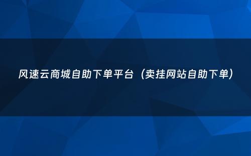 风速云商城自助下单平台（卖挂网站自助下单）