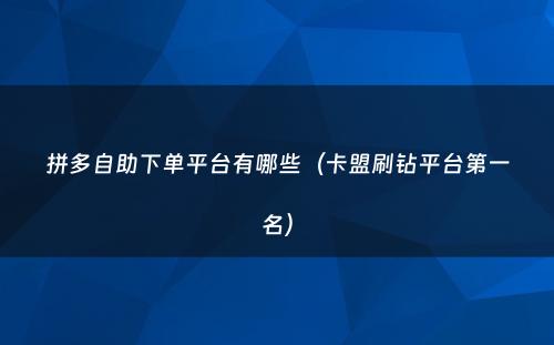 拼多自助下单平台有哪些（卡盟刷钻平台第一名）