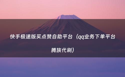 快手极速版买点赞自助平台（qq业务下单平台腾族代刷）