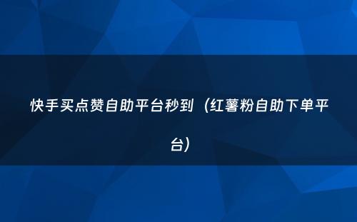 快手买点赞自助平台秒到（红薯粉自助下单平台）