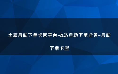 土豪自助下单卡密平台-b站自助下单业务-自助下单卡盟