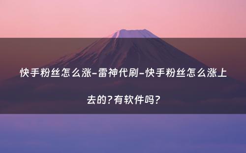 快手粉丝怎么涨-雷神代刷-快手粉丝怎么涨上去的?有软件吗?