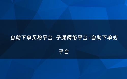 自助下单买粉平台-子潇网络平台-自助下单的平台