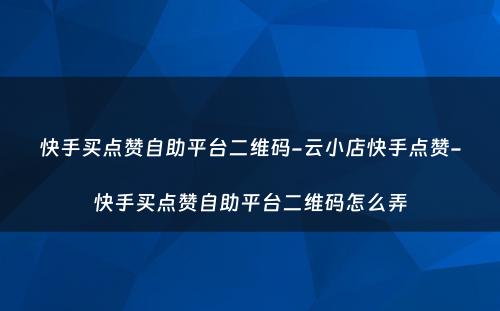 快手买点赞自助平台二维码-云小店快手点赞-快手买点赞自助平台二维码怎么弄