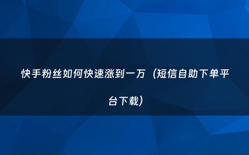 快手粉丝如何快速涨到一万（短信自助下单平台下载）