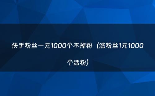 快手粉丝一元1000个不掉粉（涨粉丝1元1000个活粉）